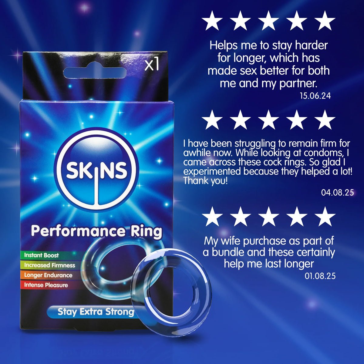 Skins Performance Ring - Effet Retardant & Anneau Pénien - Condomz