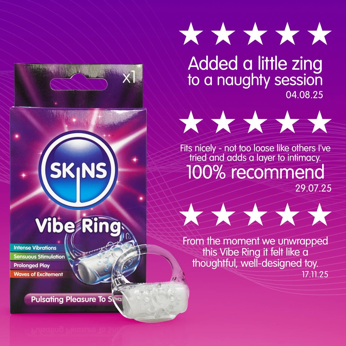 Skins Vibe Ring - Effet Picotant & Effet Retardant - Condomz